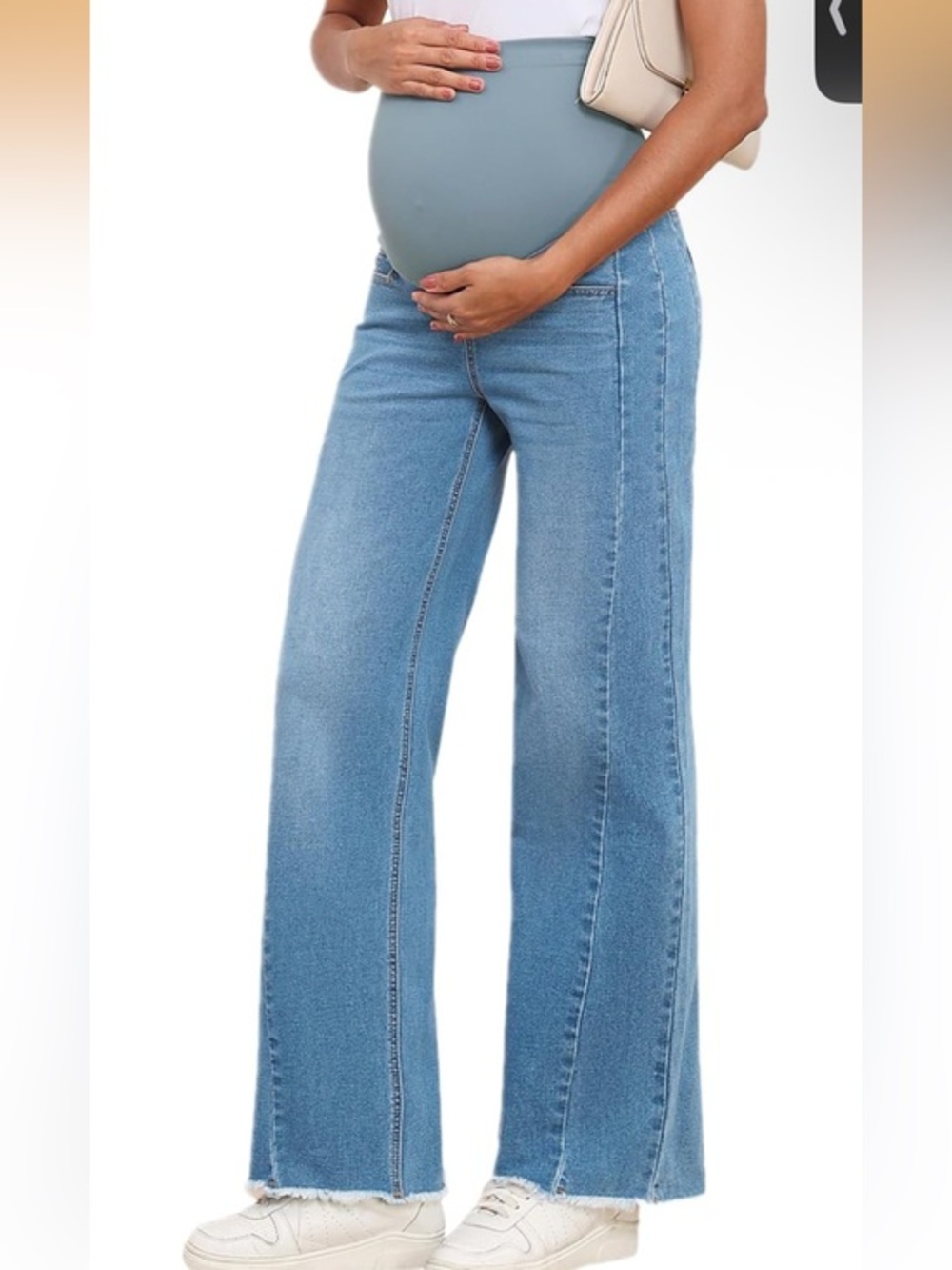 Light Wash Maternity Boyfriend Jeans with Stretch Panel
